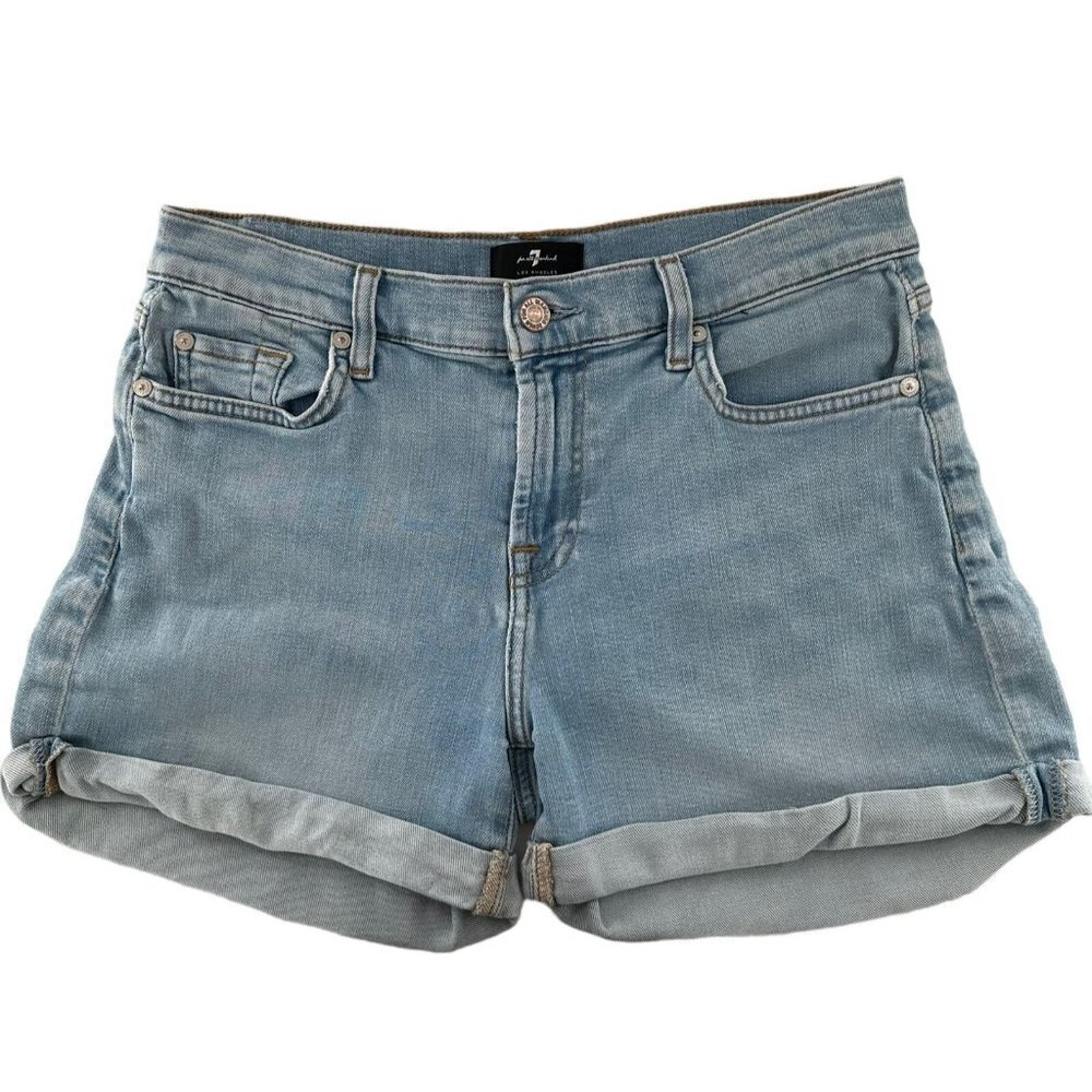 7FAMK Light Wash Cotton Denim Mid Roll Jean Shorts Size 27